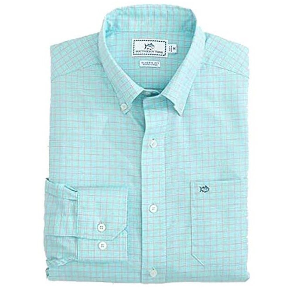 NWT Southern Tide Men's LS Skipjack Windowpane Sportshirt Crystal Blue Small S